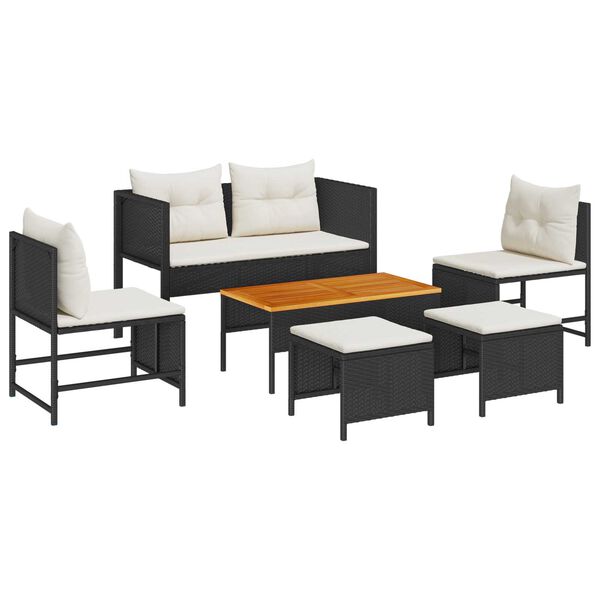 vidaXL Garten-Sofa-Set 6 pcs Schwarz und Creme Poly-Rattan