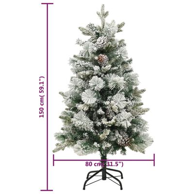 vidaXL Weihnachtsbaum mit Beleuchtung Schnee und Zapfen 150 cm PVC&PE