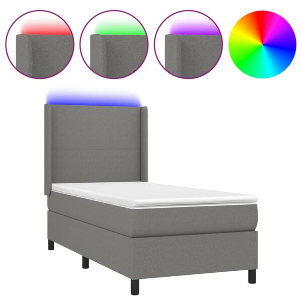 vidaXL Boxspringbett mit Matratze & LED Dunkelgrau 90x190 cm Stoff