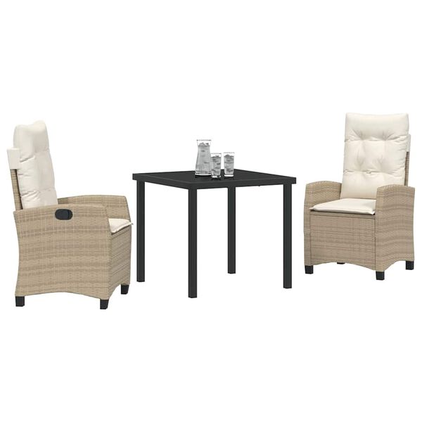 vidaXL Garten Essgruppe mit Kissen 3 pcs Beige Poly-Rattan