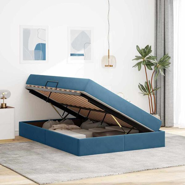vidaXL Aufbewahrungsbett mit Matratze Dunkelblau 140 x 200 cm Samt