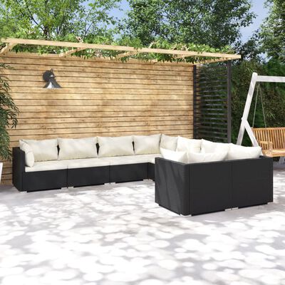 vidaXL 8-tlg. Garten-Lounge-Set mit Kissen Poly Rattan Schwarz