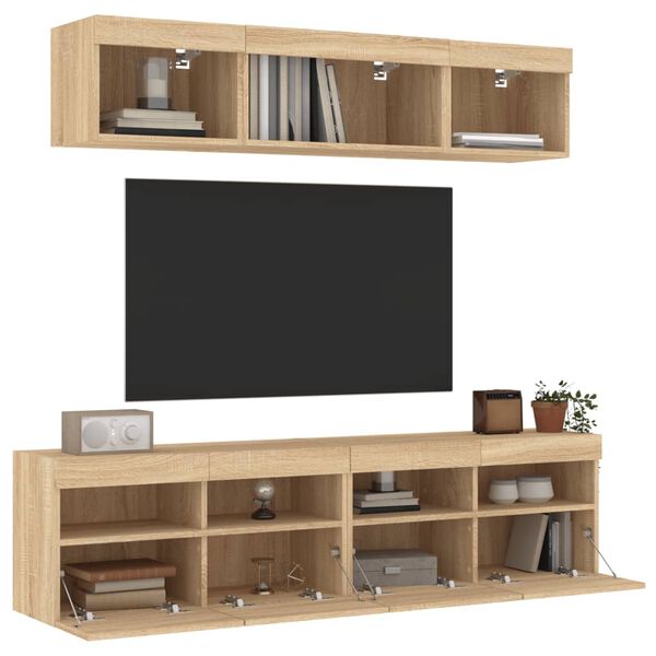 vidaXL 5-tlg. Wohnwand mit LED-Beleuchtung Sonoma-Eiche Holzwerkstoff