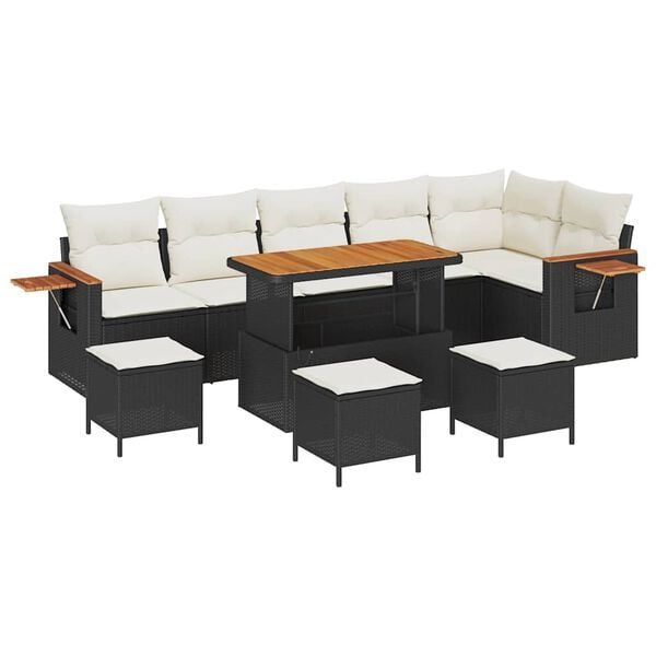 vidaXL Garten-Sofa-Set mit Kissen mit Speicher Schwarz Poly Rattan
