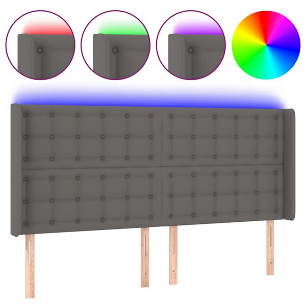 vidaXL LED Kopfteil Grau 147x16x118/128 cm Kunstleder