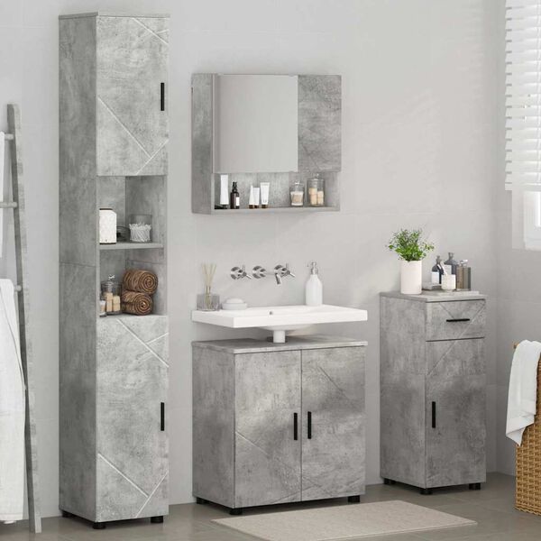 vidaXL Badezimmerm&ouml;bel-Set 4 pcs Beton Grau Holzwerkstoff & Metall