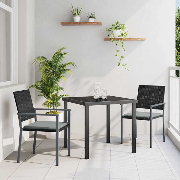 vidaXL Garten Essgruppe 3 pcs Schwarz und Hellgrau PE-Rattan