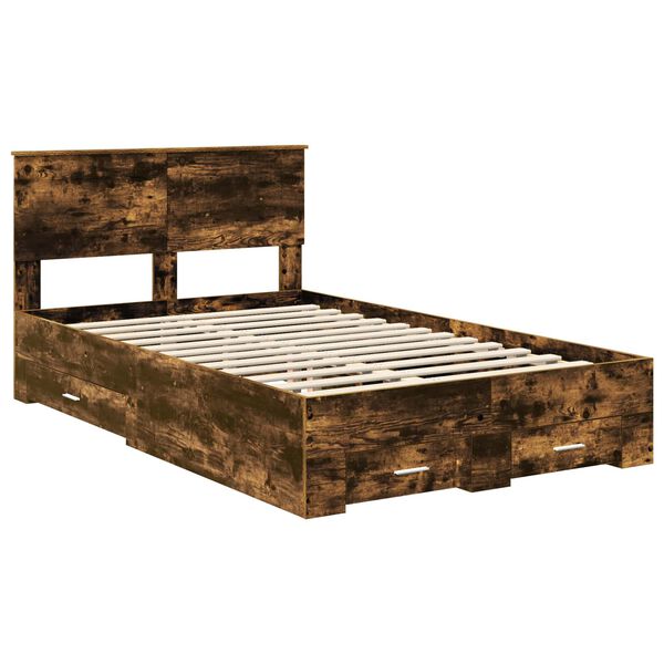 vidaXL Bettrahmen Ger&auml;ucherte Eiche 135 x 190 cm Holzwerkstoff
