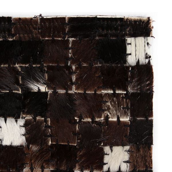 vidaXL Teppich Echtes Leder Patchwork 160 x 230 cm Schwarz Wei&szlig;