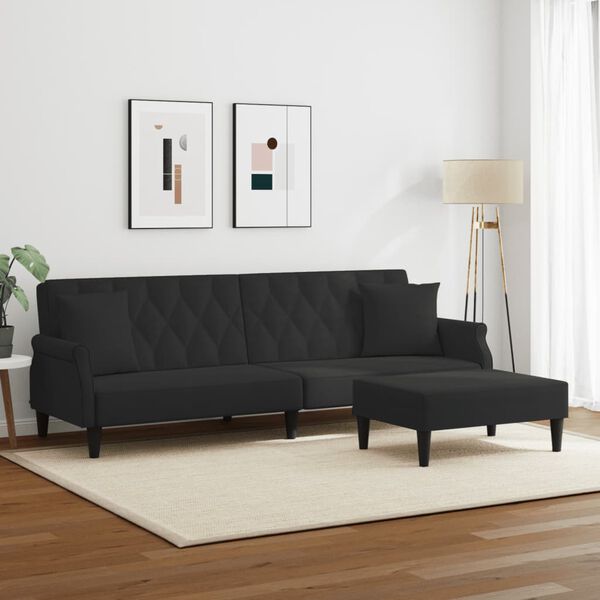 vidaXL Schlafsofa 2-Sitzer mit Kissen und Fu&szlig;hocker Schwarz Samt