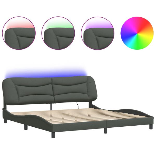 vidaXL Bettgestell mit LED ohne Matratze "Hvar" Dunkelgrau 200x200 cm Stoff