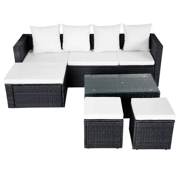 vidaXL 4-tlg. Garten-Lounge-Set mit Auflagen Poly Rattan Schwarz