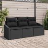 vidaXL Gartensofa-set mit Kissen 3 pcs Schwarz Poly-Rattan