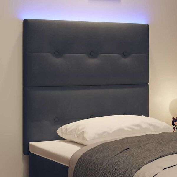 vidaXL LED Kopfteil mit LED-Lichtleisten Grau 90 cm Polyester