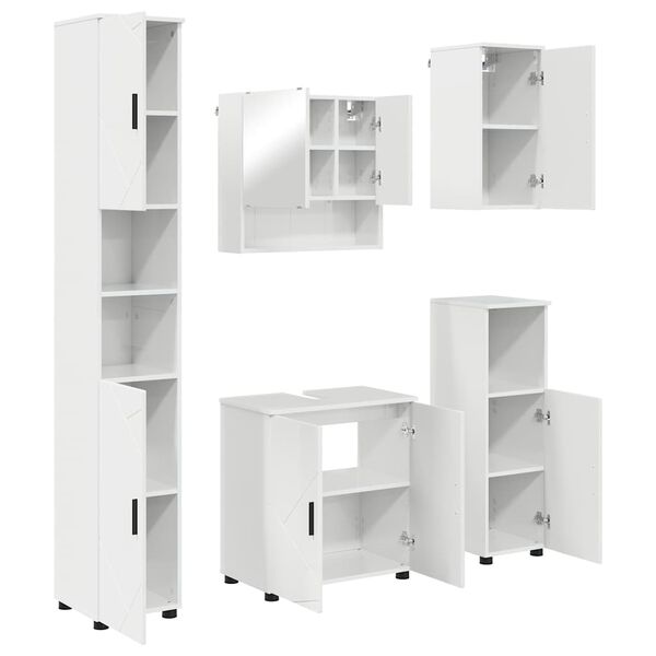 vidaXL Badezimmerm&ouml;bel-Set 5 pcs Hochglanz Wei&szlig; Holzwerkstoff & Metall