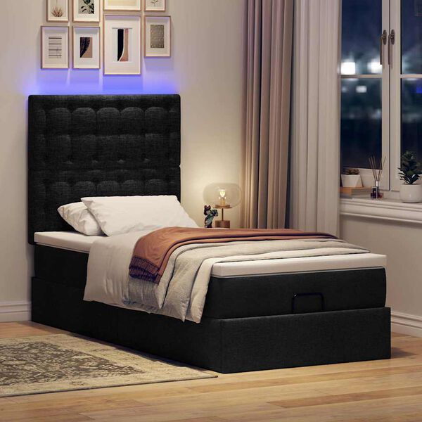 vidaXL Ottoman-Bett mit Matratze & LEDs Schwarz 90x190 cm Stoff