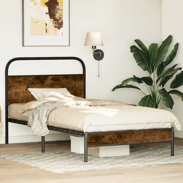 vidaXL Bettgestell ohne Matratze 100x200 cm R&auml;uchereiche Holzwerkstoff