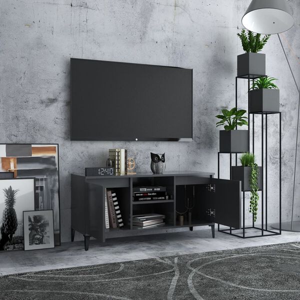 vidaXL TV-Schrank mit Metallbeinen Grau 103,5x35x50 cm