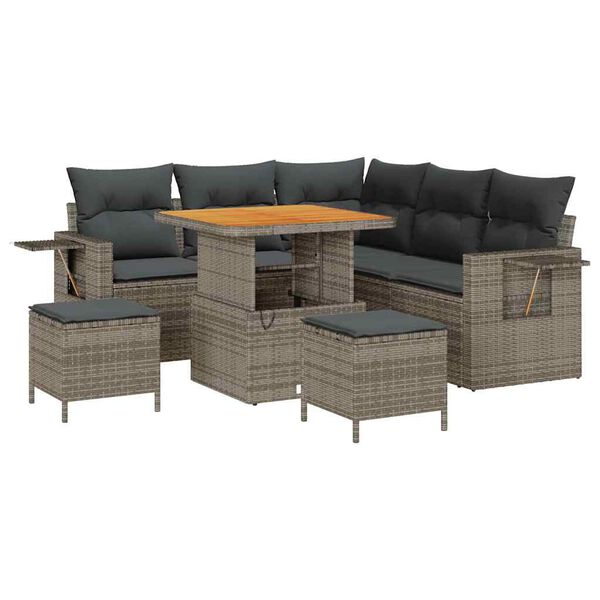 vidaXL Gartensofa-set mit Kissen 9 pcs Grau Poly-Rattan