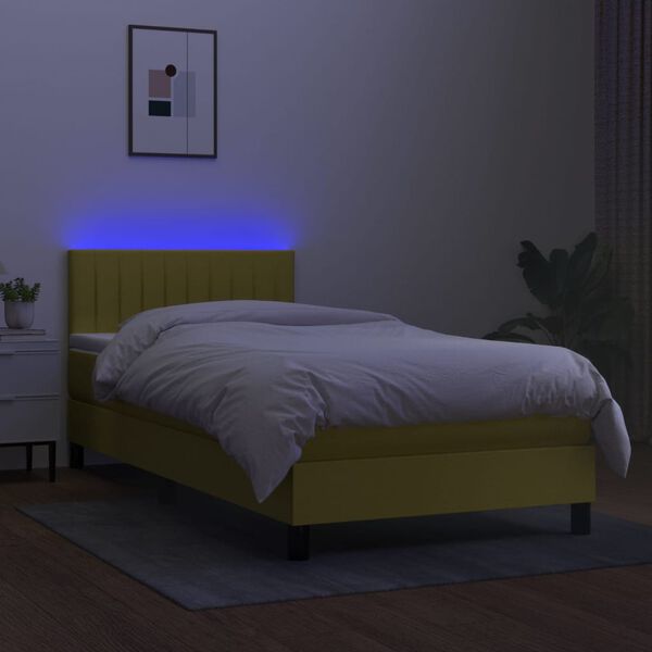 vidaXL Boxspringbett mit Matratze & LED Gr&uuml;n 90x190 cm Stoff