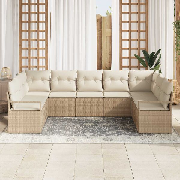 vidaXL Sofa Set mit Kissen 9 pcs Beige Poly-Rattan