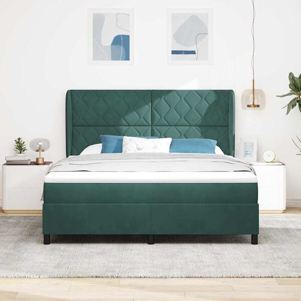vidaXL Boxspringbett mit Matratze Dunkelgr&uuml;n 200 x 180 cm Polyester