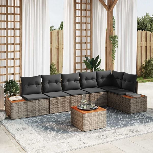 vidaXL Gartensofa-set mit Kissen mit Speicher 6 pcs Grau Polyrattan