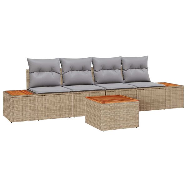 vidaXL Gartensofa-set mit Kissen 5 pcs Beige Poly Rattan