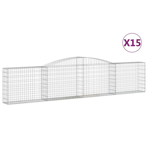 vidaXL Gabionen mit Hochbogen 15 Stk. 400x30x80/100cm Verzinktes Eisen