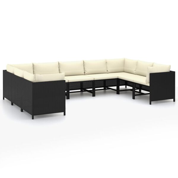 vidaXL 9-tlg. Garten-Lounge-Set mit Kissen Poly Rattan Schwarz