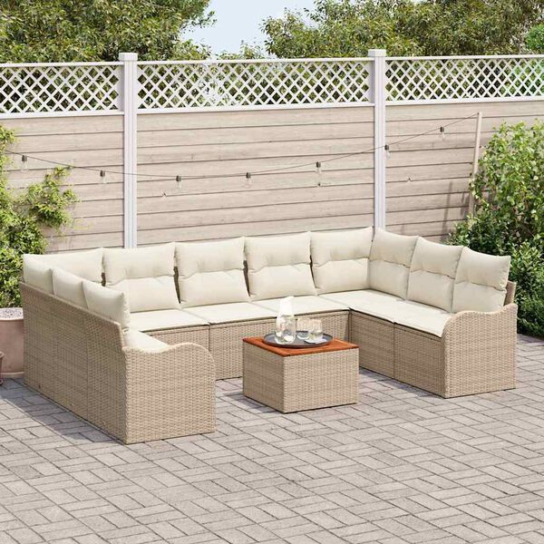 vidaXL Gartensofa-set mit Kissen 10 pcs Beige Poly-Rattan