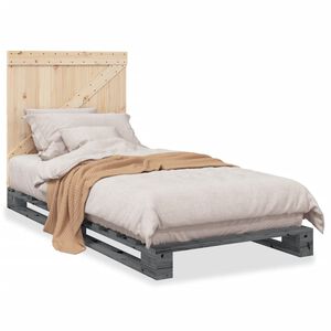 vidaXL Massivholzbett mit Kopfteil Grau 90x200 cm Kiefer
