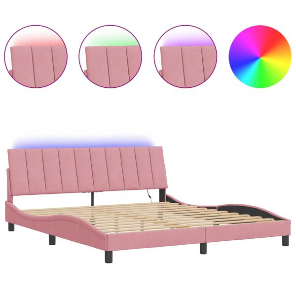 vidaXL Bettgestell mit LED ohne Matratze "Hanko" Rosa 180x200 cm Samt