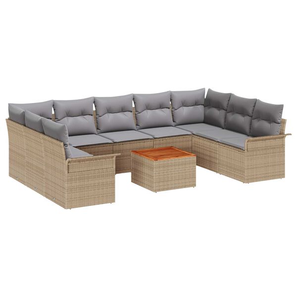 vidaXL Garten-Sofa-Set mit Kissen mit Kissen 10 pcs Beige und Hellgrau