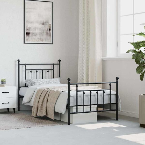 vidaXL Bettgestell mit Kopf- und Fu&szlig;teil Metall Schwarz 90x190 cm