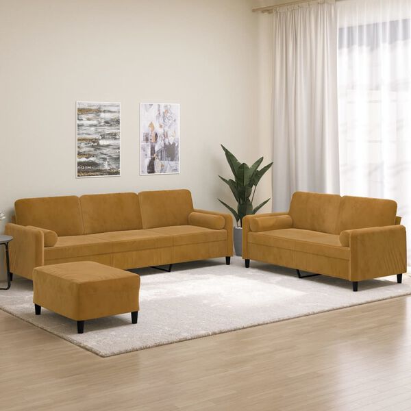 vidaXL 3-tlg. Sofagarnitur mit Kissen Braun Samt