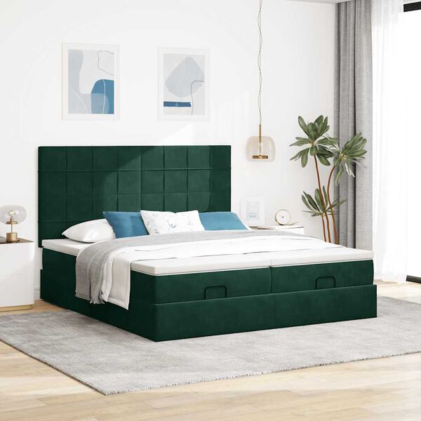 vidaXL Ottoman-Bett mit Matratzen & LEDs Dunkelgr&uuml;n 180x200 cm Samt