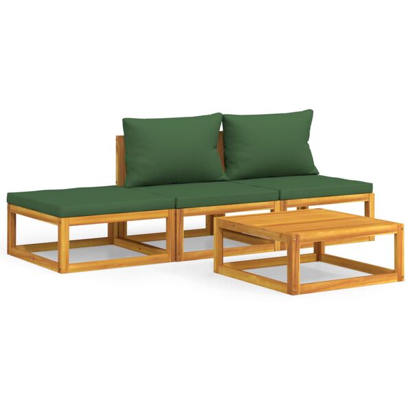vidaXL 4-tlg. Garten-Lounge-Set mit Gr&uuml;nen Kissen Massivholz