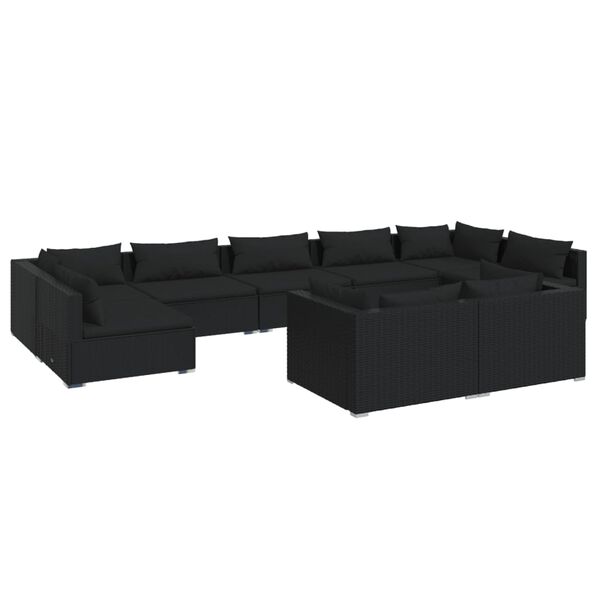 vidaXL 9-tlg. Garten-Lounge-Set mit Kissen Schwarz Poly Rattan