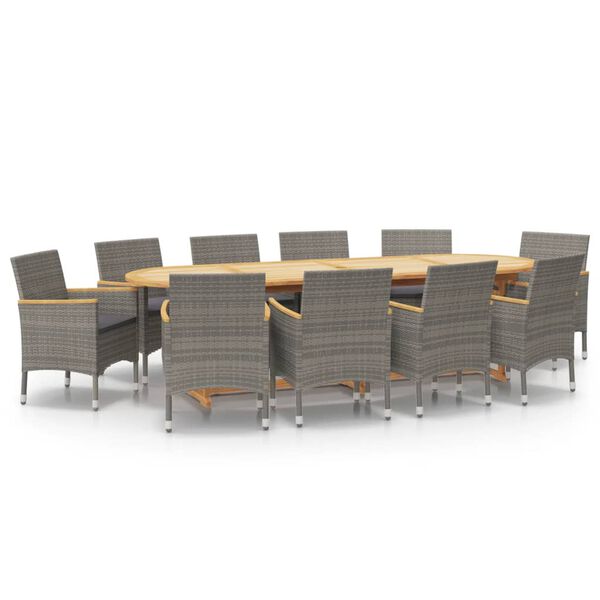 vidaXL 11-tlg. Garten-Essgruppe mit Kissen Grau