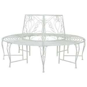 vidaXL Baumbank 8-Sitzanzahl &Oslash; 160 x 89 cm Stahl Antik Wei&szlig; Rund