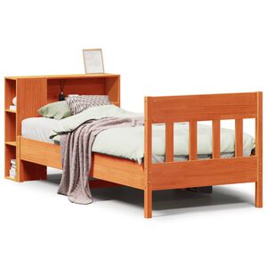 vidaXL Massivholzbett mit Regal ohne Matratze Wachsbraun 100x200 cm