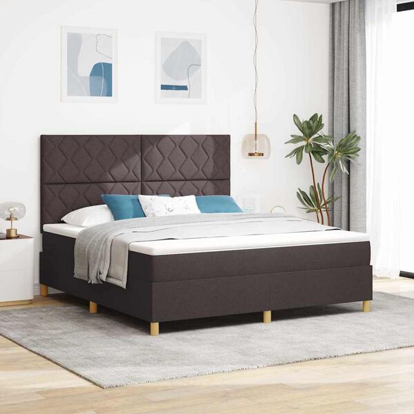 vidaXL LED Boxspringbett mit Matratze Dunkelbraun 180 x 200 cm Stoff