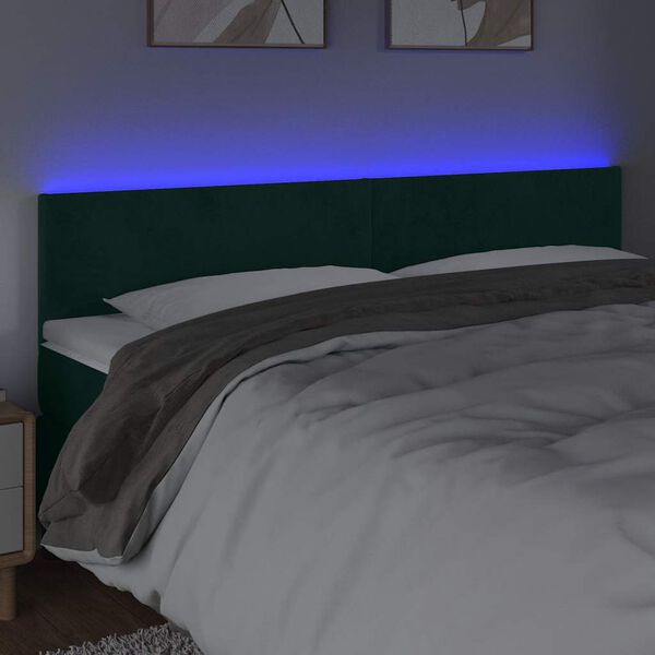 vidaXL LED Kopfteil Dunkelgr&uuml;n 160x5x78/88 cm Samt