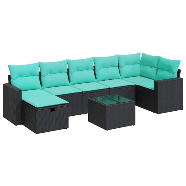 vidaXL 8-tlg. Garten-Sofagarnitur mit Kissen Schwarz Poly Rattan