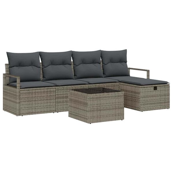 vidaXL Sofa Set mit Kissen mit Speicher 6 pcs Grau Poly-Rattan