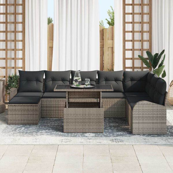 vidaXL Garten-Sofa-Set mit Speicher 9 pcs Grau Poly Rattan