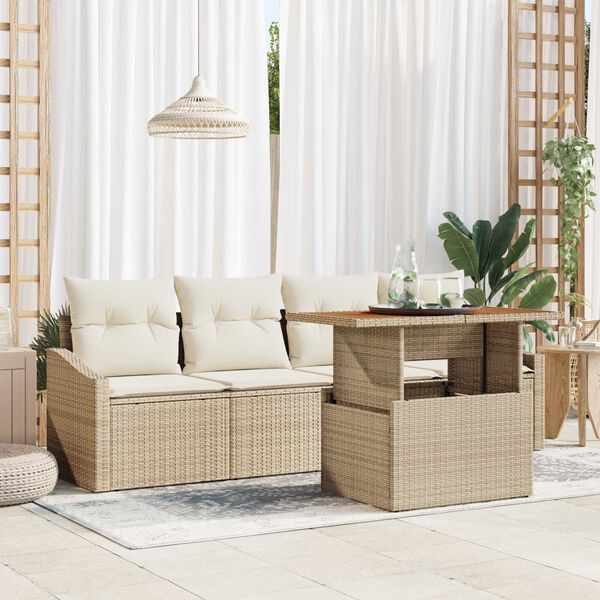 vidaXL Garten-Sofa-Set mit Kissen 5 pcs Beige Poly Rattan