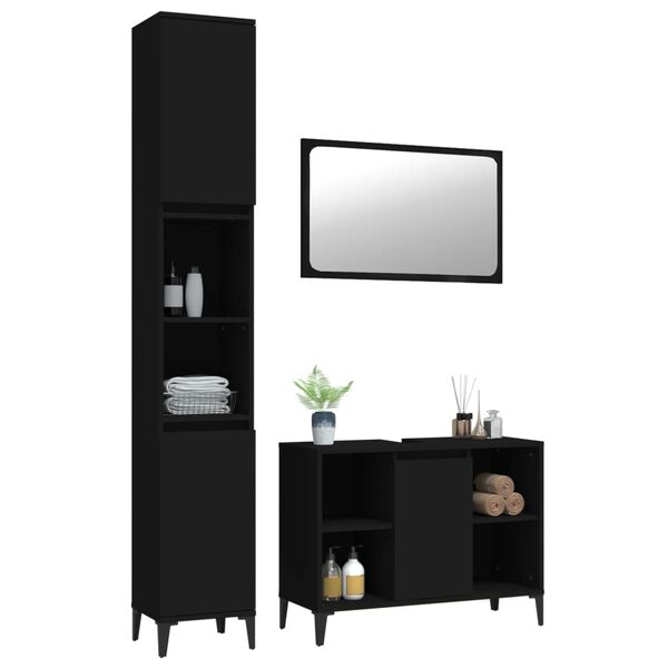 vidaXL 3-tlg. Badm&ouml;bel-Set Schwarz Holzwerkstoff
