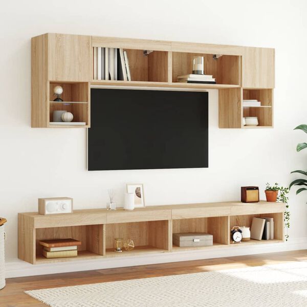 vidaXL TV-Schr&auml;nke mit LED-Leuchten 2 Stk. Sonoma-Eiche 100x30x30 cm